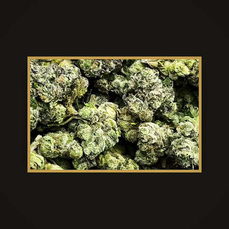 MOB THC flower (hemp THCA), indoor, framed in brass